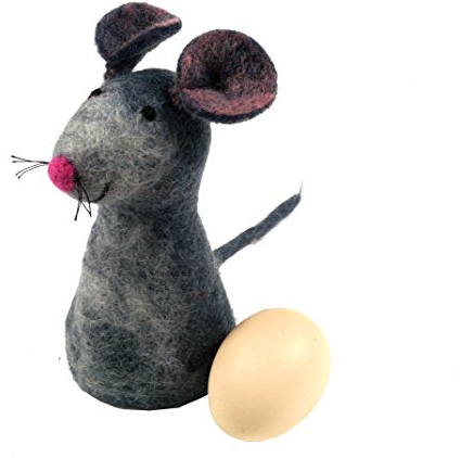 GURU SHOP Filz Eierwärmer, Handgemachte Filzdekoration aus Nepal, Filztier - Maus, Grau, 15x7x7 cm, Küchenaccessoires, Sonstiges