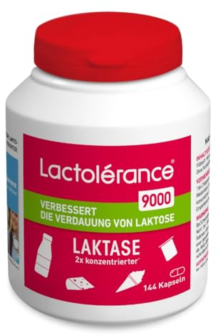 LACTOLERANCE 9000 I 144 Kapseln Laktase I zur Behandlung schwerer Laktoseintoleranz | Verbessert die Laktoseverdauung | Sparformat | Einnahme auf Anfrage | 1h Schutz | ohne Zusatzstoffe