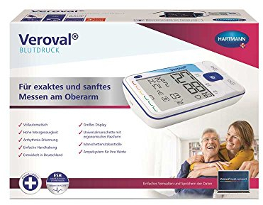 Hartmann Veroval Oberarm-Blutdruckmessgerät, Qualitätssiegel ESH, Manschette, USB-Kabel