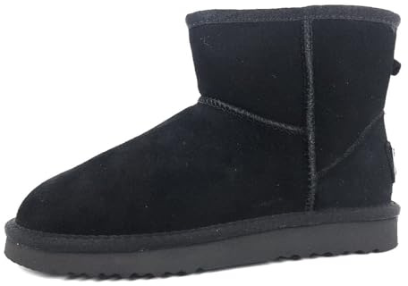 OOG Boots Damen Lederboots Stiefel Mini Boots, Schneestiefel echtes Leder, warme und Fell gefütterte Winterschuhe, rutschfeste, Flache, bequem und kurze Stiefel (58541Black, numeric_38)