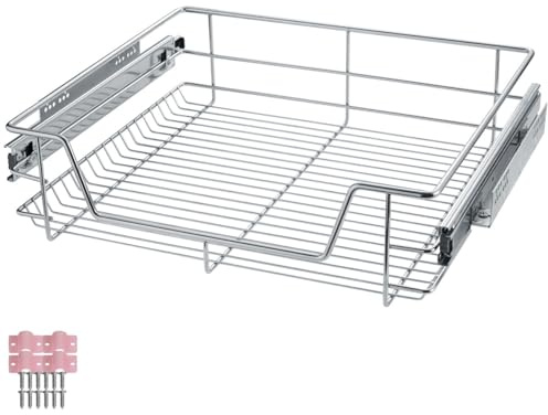 tectake® Cassetto Telescopico - 1 x 60 cm - Cassetto Estraibile per Cucina, Ripiano Scorrevole, Binario Telescopico, Organizer Cromato per Mobile da Cucina, Cassettiera Salvaspazio