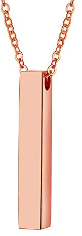 Richsteel Minimalist Square Pillar Pendant Necklace, Adjustable Rolo Chain(40CM+5CM), Rose Gold Plated Stainless Steel Exquisite Women Jewellery For Girlfriend Bar Necklace (Gift Packaging), RP20106M