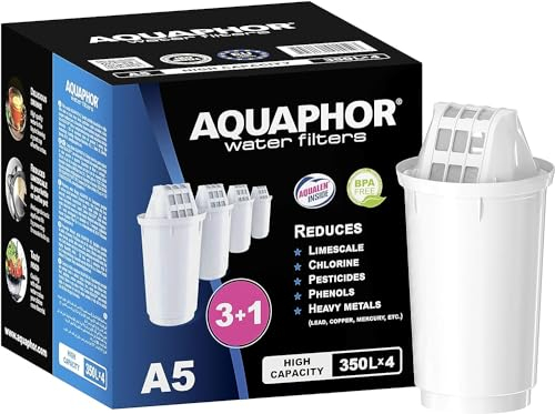 AQUAPHOR Filterkartusche A5 Pack 2 mit Magnesium I Filtert Kalk & Chlor sowie Schwermetalle & andere Stoffe I 350l klares Wasser I Mit AQUALEN Technologie I Besseres Essen & Trinken