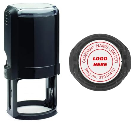 Company Logo Custom Made 42mm Circular Self Inking Stamp - Your own Business Logo and Text Stamp in Red Ink