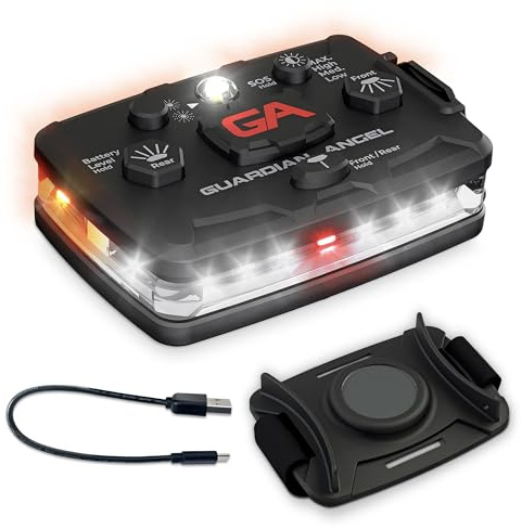 Guardian Angel Elite Series Safety Light, Beacon Device (White Front & Orange Rear) Rechargeable, Magnetic, Hands-Free Wearable, Mountable LED Light for Construction, Roadside, Towing, Industrial TEE