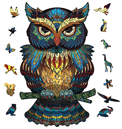 OSDUE Puzzle de Madera, Búho Rompecabezas de Madera Contiene Piezas únicas de Animales, Rompecabezas 3D para Adultos Colección（100 Piezas,16 * 26.3cm）