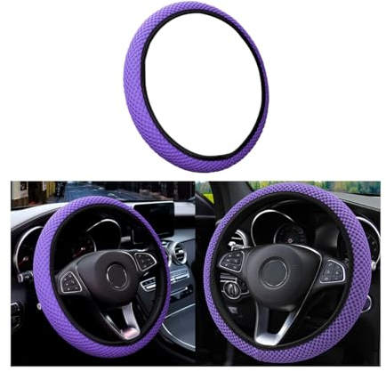 CGEAMDY Universal Car Steering Wheel Cover Diameter 37-38 cm, Elastic Steering Wheel Cover, Breathable Microfiber Ice Silk, Warm in Winter and Cool in Rstate, Anti-slip, Odorless (Purple)