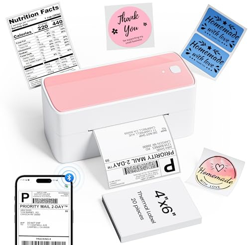 Phomemo Thermal Shipping Label Printer, 241BT Label Printer for Small Business &Shipping Packages, Pink 4x6 Bluetooth Thermal Printers Compatible with Android iOS Windows, Amazon, Ebay,UPS, Shopify