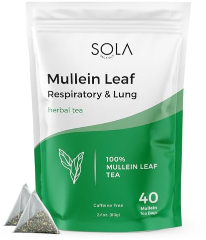 Mullein Leaf Tea Bags - Lung Cleanse and Respiratory Support Sinus Tea, Caffeine Free, Herbal Teas for Cough, Digestion, and Immune mullen tea, 40 Mullein Tea Bags for Lungs