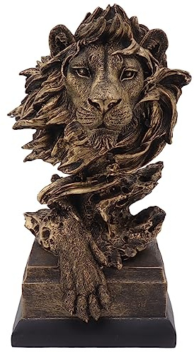Tyenaza Escultura de Cabeza de León, Estatua de león de Resina, Estatua de León Decorativa Artística Realista Vívida de Resina, para Sala de Estar, Sala de Estudio, Mesa de Café, Oficina(30X15X13cm)