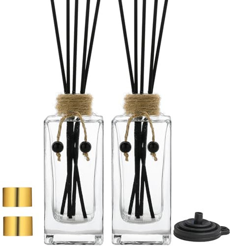 INFTYLE Glass Reed Diffuser Bottles Set of 2, 5oz/155ml Clear Empty Essential Oil Diffuser, DIY Decorative Bottle Set, Reusable Apothecary Perfume Jar Gift