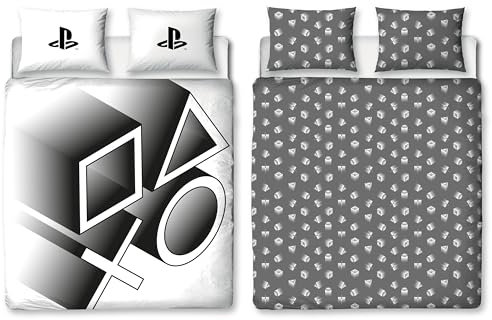Character World Juego de Funda de edredón Doble Oficial de PlayStation | Ropa de Cama Reversible de 2 Caras, Incluye Fundas de Almohada a Juego, Juego de Cama Doble Color Blanco y Negro