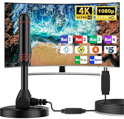 MILIWAN Antenne TV intérieure avec 2 amplificateurs antenne TV HDTV numérique avec 500 km distance de réception antenne portable interne support 4K avec câble en cuivre de 10 m et base magnétique