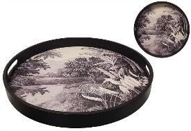 Plateau de Service Décoratif Tropical, Rond, 40 cm de Diamètre, 4,5 cm de Hauteur, Noir