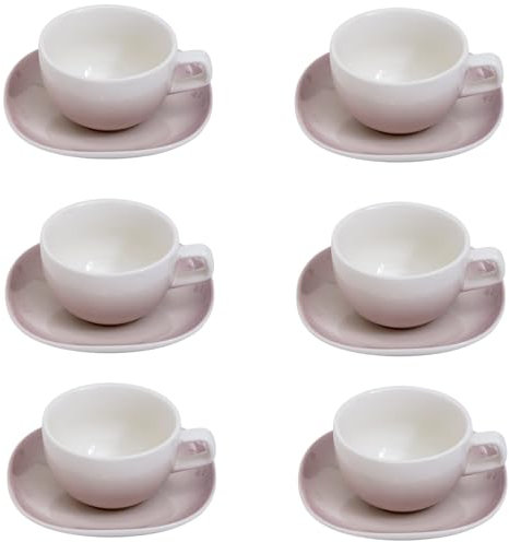 Villa Altachiara Set 6 Tazze Da Caffè Con Piattino Rosa In New Bone China, Elegante E Fresco Per Colazione, Tè E Cappuccino, Linea: Primavera
