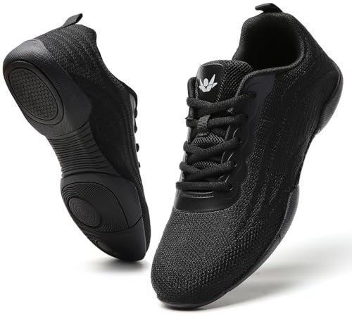 SECHRITE Cheerleading Cheerleader Schuhe Damen Weiß Schwarz Mädchen Leichte Atmungsaktive Tanzschuhe Sneakers Line Dance Jazz Schuhe Tanzsneaker Schwarz 39 EU