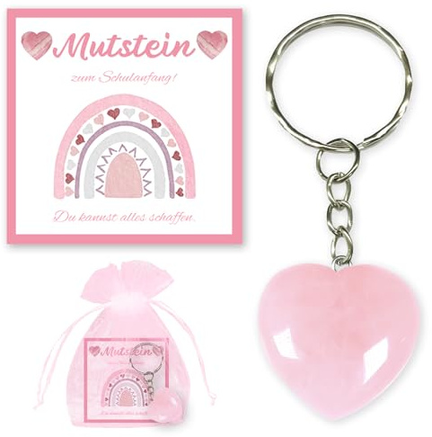 Znnhnn Mutstein for Children First Day of School, Lucky Stones Keyring with Greeting Card and Organza Bag, School Gift Lucky Stones Girls, Lucky Charm Children, School Cone Filling