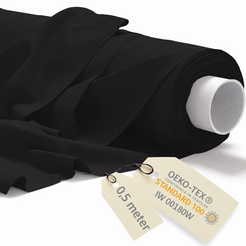 DreamRoots Telas por metro Algodon 0.5Mx160cm 145 g/m² - Tela para tapizar, cortinas, disfraz, manualidades - Tela de lienzo, Negro