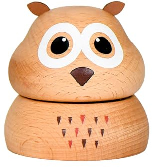 TingHaoO Caja de música giratoria de madera natural con temática de animales, artesanía, melodías de Navidad, regalo de 8 x 8 x 8,50 cm, decoración del hogar