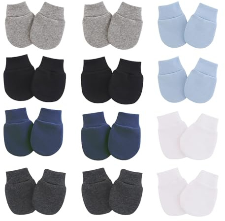 YAUOIPI 12 Paires Moufle Bebe Naissance, Coton Moufles de Protection Anti-Griffure, Gants en Coton Mitaines Bébé Nouveau-né Gants Tout Petits pour Bébé 0-6 Mois Bébé Fille Garçon