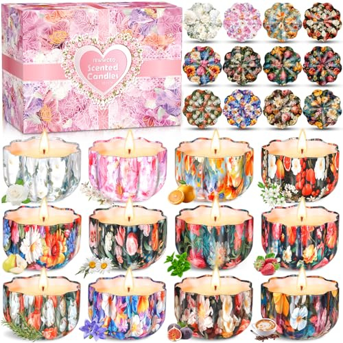 TEWWCEO Velas Perfumadas Juego de 12 piezas,Navidad Velas Aromaticas Regalos,Vela Aromática Regalo de Velas de Aromaterapia Cera de Soja Natural Vela de Viaje Adecuado, Yoga Baño Dormitorio, Navidad