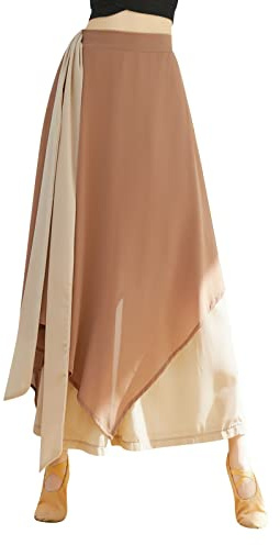 HUALONG Pantalon Femme Élégant Pantalon Jupe Ample Bicolore Tissu Mousseline Taille Haute Coupe Flatteuse Adapté Danse Et Occasions Élégantes