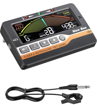 New Bee 3 en 1 Metrónomo Afinador Sintonizador Generador con Pastilla Clip Alta Sensibilidad & Pantalla LCD Color Bolsillo Metronomo Digital para Guitarra, Bajo, Violín, Afinación Cromática
