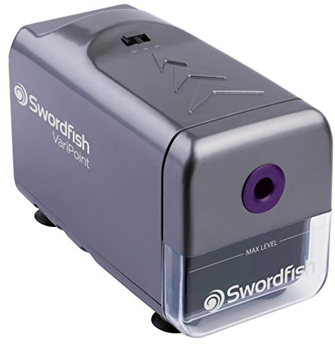 Swordfish ‘VariPoint’ Electric Pencil Sharpener with Replaceable Helical Blade and Pencil Point Options [40232], Grey