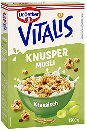 Dr. Oetker Vitalis Knuspermüsli klassisch: Großpackung knuspriges Frühstücksmüsli mit Rosinen, 1er Packung, 1,5kg