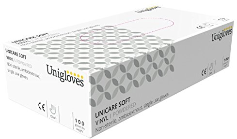 UNIGLOVES Unicare Guanti da esame in Vinile Trasparente - Guanti Monouso Multiuso, Leggermente Talcati, Senza Lattice - confezione da 100 Guanti, Clear, Medium (GS0073)