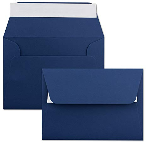 50x Briefumschläge Nachtblau/Dunkel-blau DIN C6 Format 11,4 x 16,2 cm - Haftklebung - Kuverts ohne Fenster - Weihnachten, Grußkarten & Einladungen - Für A6 & A4 Papier