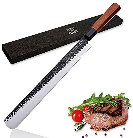 FAMCÜTE 12 Inch Slicing Carving Knife, 5 Layer 9CR18MOV Clad Steel w/octagon Handle brisket knife for Home Kitchen and Restaurant Slicing Brisket Turkey Meat