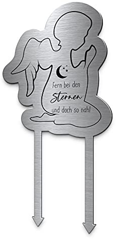 Grabstecker Grabengel mit Trauersprüchen & vielen schönen Motiven aus Edelstahl | Grabschmuck Engel wetterfest & individuell personalisierbar | eigene Engel Deko gestalten (Personalisierbar)