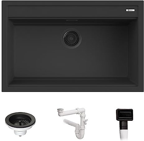 Lavello Quareco incasso 1 vasca 79×51 Prime 80 Granito Nero QLP080NE