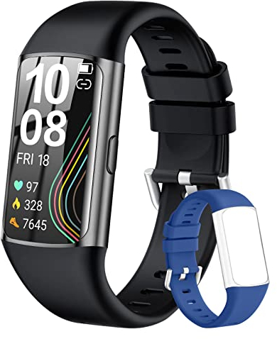 ECOSOON Smartwatch da donna, uomo, 1,47, touch screen, con frequenza cardiaca, ossimetro, podometro, colorato, sonno, impermeabile IP68, per Android iOS (nero)