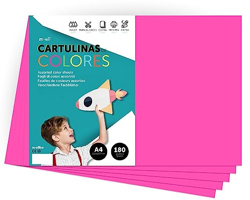 Papier cartonné coloré A4 Couleurs intenses, Feuilles colorées 180gr pour artisanat, Imprimez vos documents et dessins créatifs, Feuilles colorées A4 · m-office (25 feuilles, fuchsia)
