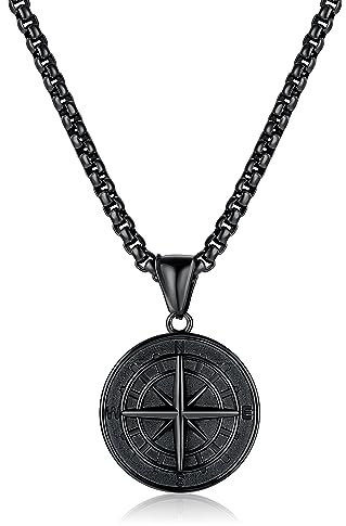 L.Karden Halskette Edelstahl Kette Herren mit Kompass Anhänger für Männer Plattierten Schmuck Geburtstag Jahrestag Geschenke 55cm