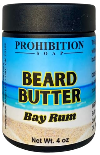 Prohibition Soap BEARD BUTTER | Bay Rum | Conditioning, Hydrating Beard Cream With Organic Golden Jojoba Oil and Argan Oil, for All Beard Types, 4 Ounce
