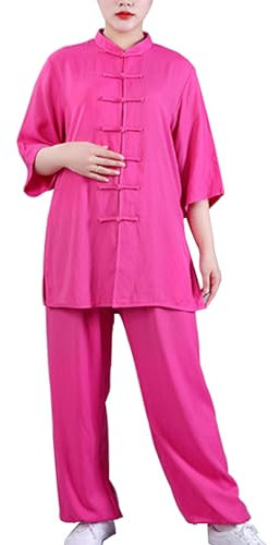 MACITA Damen Tai Chi Kleidung - Kampfsport -Trailsuiten Qigong Flügel Chun Shaolin Kung Fu Hemd Training Tücher Anzug Rose red-L