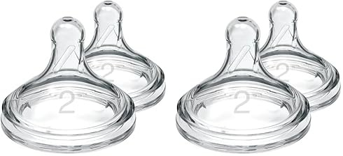 Dr. Brown’s Natural Flow Level 2 Wide-Neck Baby Bottle Silicone Teat, Medium Flow, 3m+, 100% Silicone Bottle Teat, 4-Pack