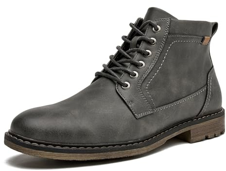 Men's Chukka Boots Casual Dress Boots Zipper Motorcycle Combat Boots Waterproof Ankle Boots Lace Up Fashion Leather Boots, Grey, 10.5