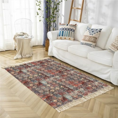 Tomifine Tappeto Bohémien Rettangolare, Tappeti con Nappe Tessuto, Lavabile, per Camera da Letto, Soggiorno, Corridoio, Ingresso (50x80cm,Rosso Marrone)