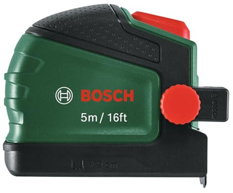 Bosch Maßband 5m/16ft mit Stifthalter (Auto-Lock; Nylonbeschichtetes Band; 22mm Breite; abknickfreie Ausziehlänge 2m; Skala metrisch/zöllig; hohe Genauigkeit; Gürtelclip; Ergonomisch mit Softgrip)