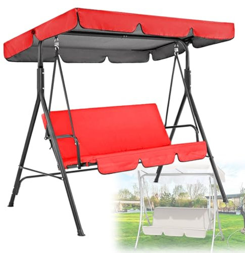 Vcyex tak för hollywoodgunga 3-sitsig soltak för hollywoodgunga 210D vattentäta hollywoodgungor reservdelar (skydd och sätesskydd) röd, 164 x 114 x 15 cm