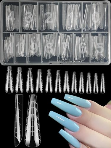 XIAOHEBAN 120 Pezzi Unghie Finte Nail System Dual Nail Form, 12 Taglie Dual Form Ballerina Acrilico Tip Unghie Ricostruzione con Scala Graduata per Unghie Strumenti Per Manicure E Nail Art Diy At Home
