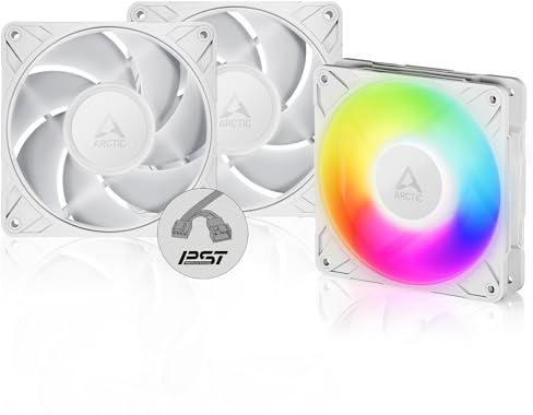 ARCTIC P12 Pro A-RGB (3 Piezas) - Potente Ventilador de Caja PC Premium, Case Fan PWM 120mm, Divisor cable Y, 600–3000 rpm, 0 rpm <5% PWM, 5V Digital RGB, 4 Pines, Rodamiento fluidodinámico - Blanco