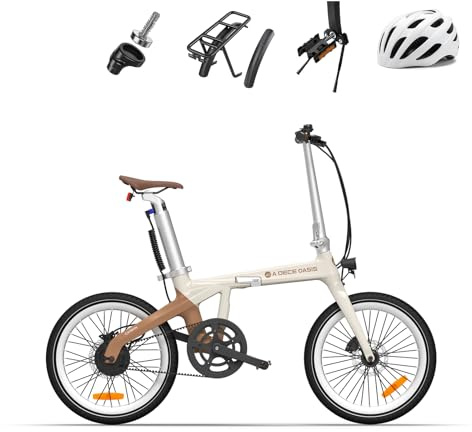 ADO AirCarbon Folding Electric Bike, 20 eBike, Ultra Light 14.5 KG, Belt Drive, Bafang Motor, Anti-theft GPS, Range up to 100KM (Khaki)