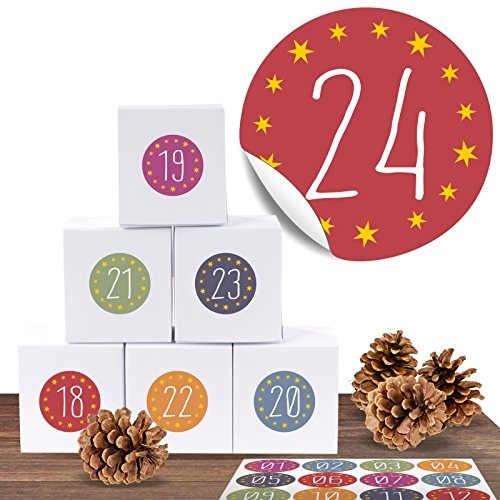24 scatole di cartone per calendario dell'Avvento con 24 adesivi con numeri natalizi per l'avvento per il calendario dell'Avvento per il fai da te e il riempimento