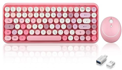 Perixx PERIDUO-713 trådlöst minitangentbord och mus - minitangentbord och mus - vintage retrodesign - rosa - QWERTZ 11713