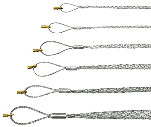 IRSCorp Cable Pulling Grip Sock Flexible Eye Mesh Rope Cable Sock Kit Galvanizing Steel Antislip Pipe Cable Wire Pulling Grips Lassos 6 Set 4-21mm